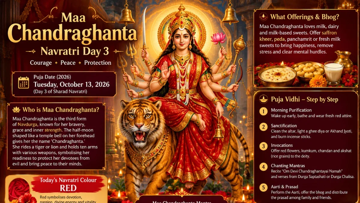 Maa Chandraghanta Navratri 2026 Date, Rituals, & Significance
