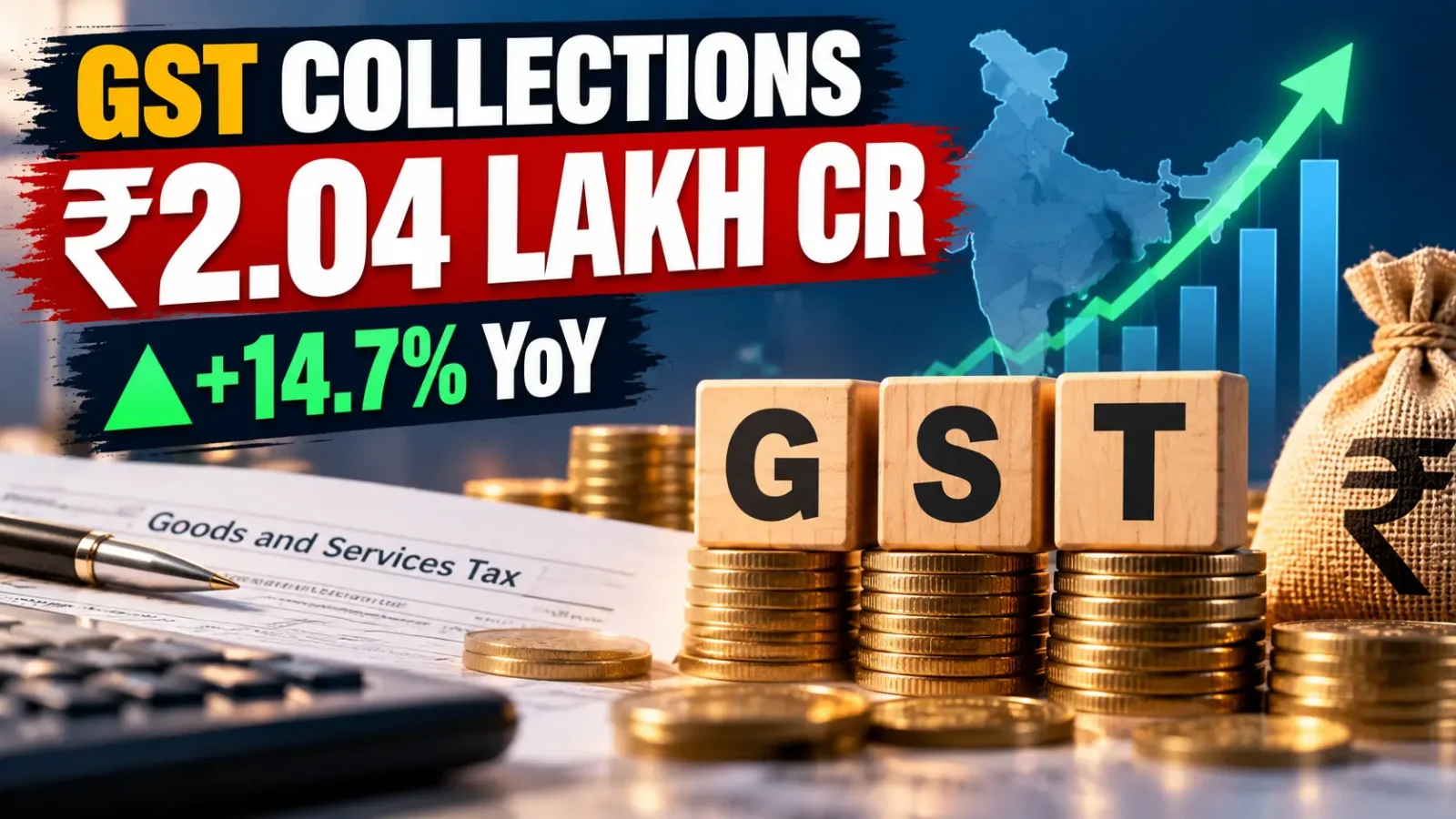 GST Collections Rise 14.7% to ₹2.04 Lakh Crore in September; Import Revenue Jumps 25.9%